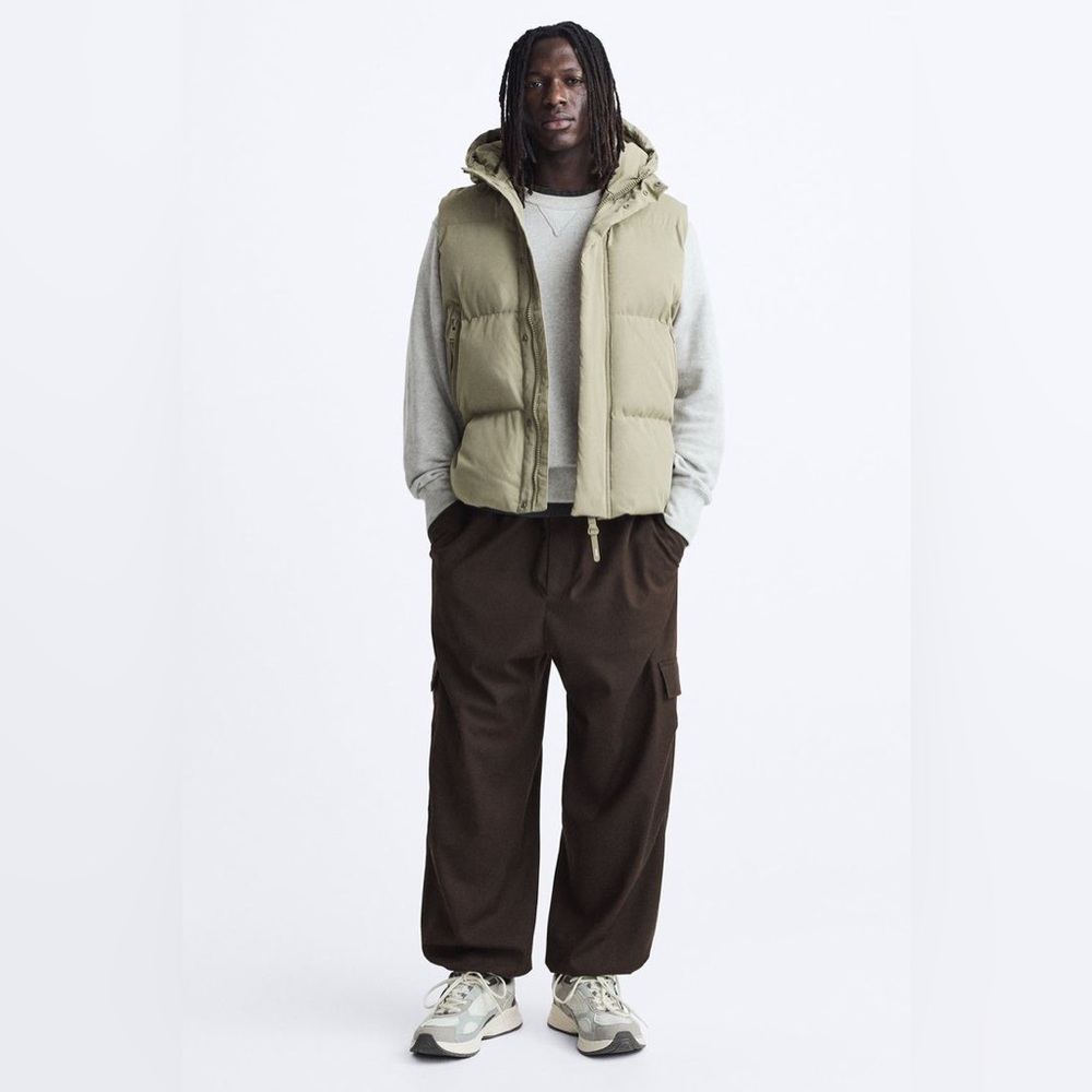 ZARA Men's Cream Hooded Puffer Jacket Vest new - Picture 2 of 9